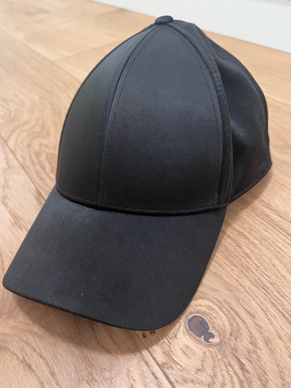 Aritzia Black Satin Structured Baseball Cap